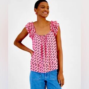 WOMEN'S PRINTED RUFFLE-STRAP SWINGY TANK, S